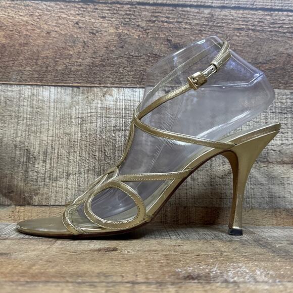 Max Studio Strappy Stiletto Heels Champagne Gold Leather Size 10 - Picture 5 of 12
